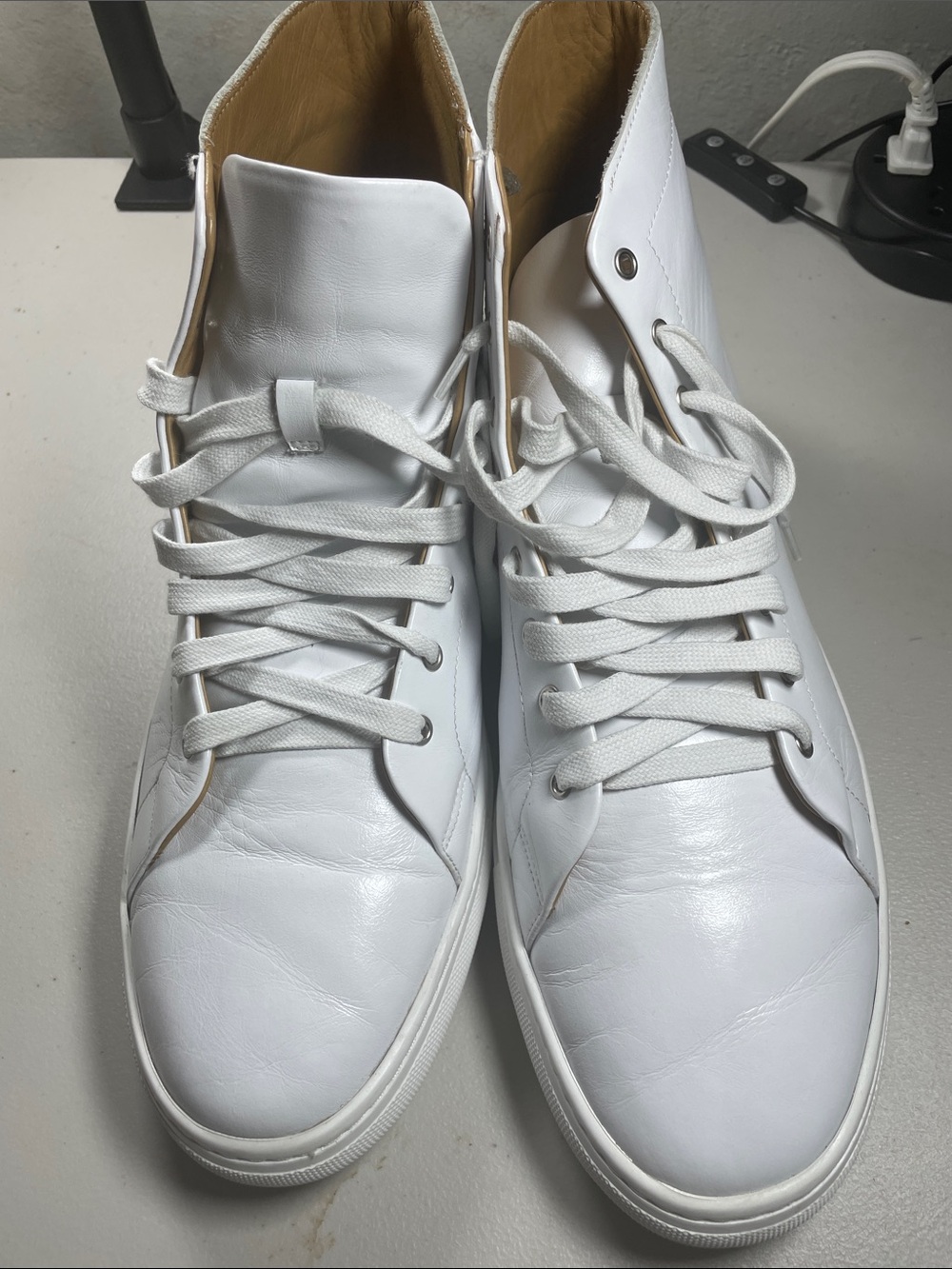 Men's White Leather High-Top Sneakers